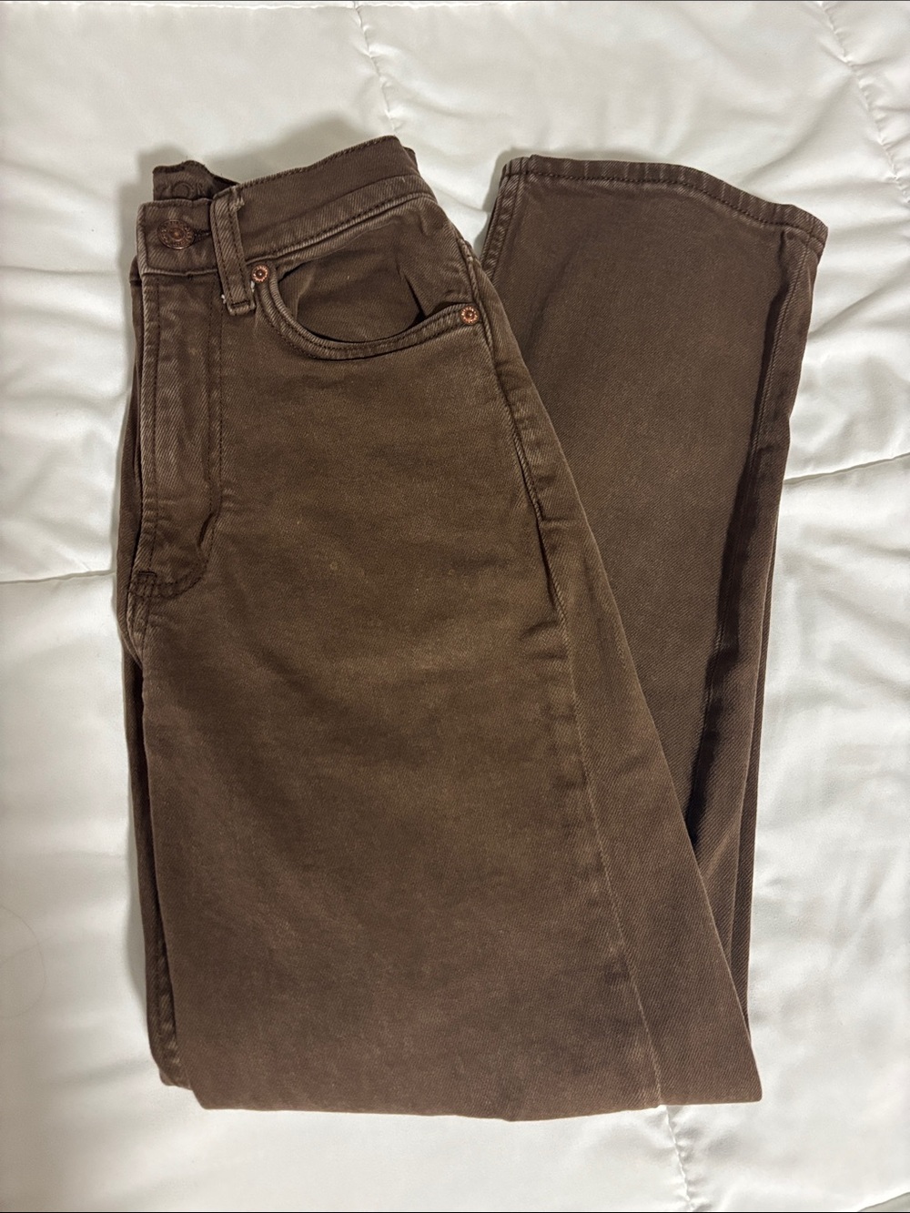 Chocolate Brown High-Waist Straight Jeans
